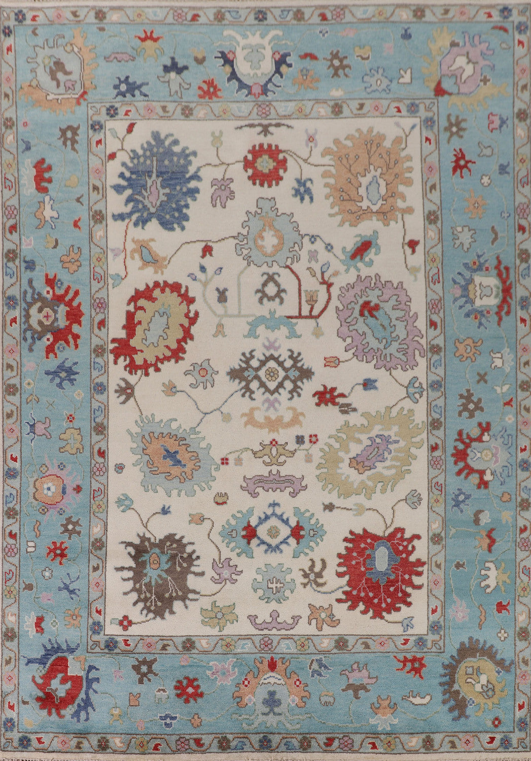 Ivory Floral Oushak Living Room Rug 9x12