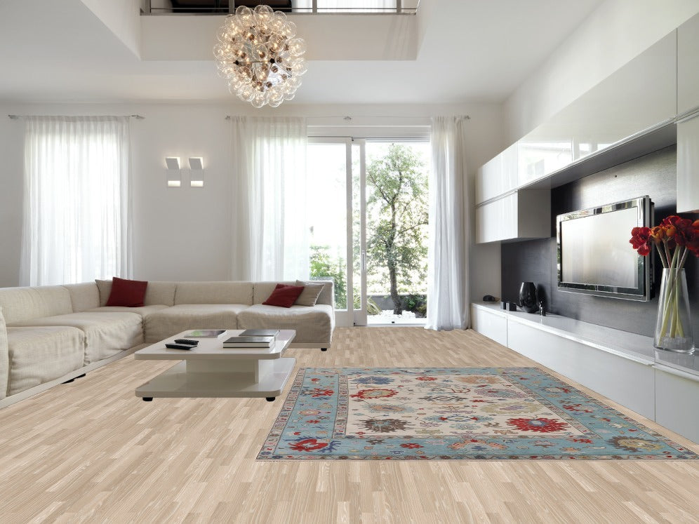 Ivory Floral Oushak Living Room Rug 9x12