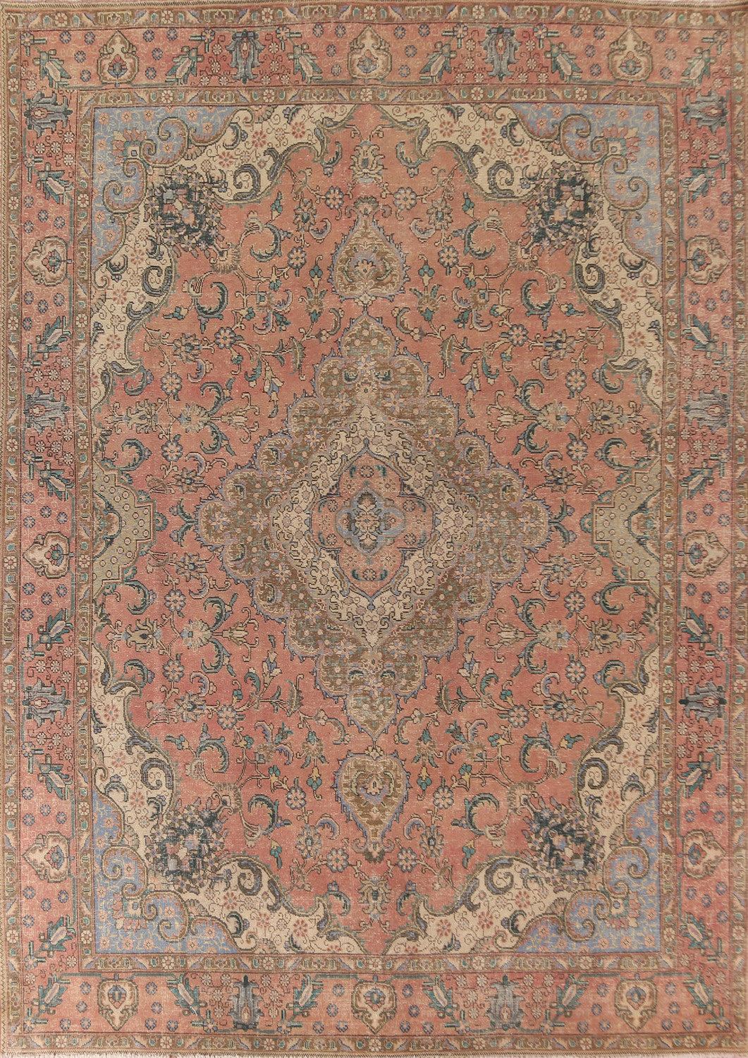 Distressed Wool Tabriz Persian Area Rug 10x13