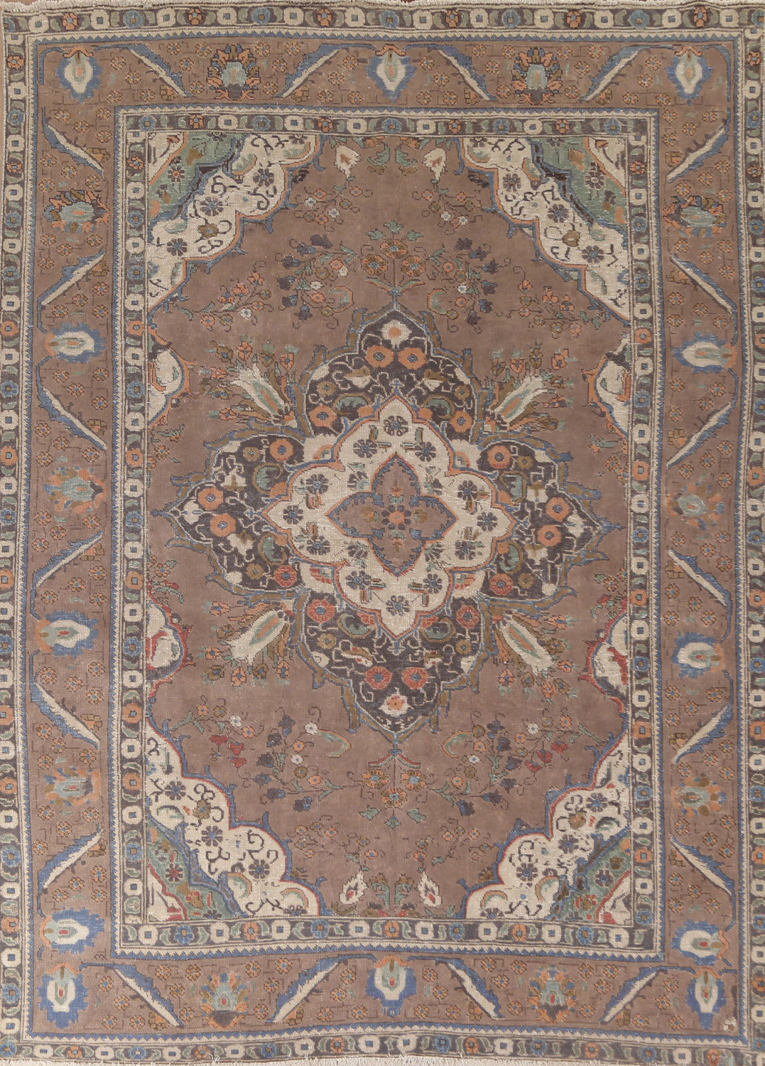 Vintage Brown Tabriz Persian Area Rug 8x11