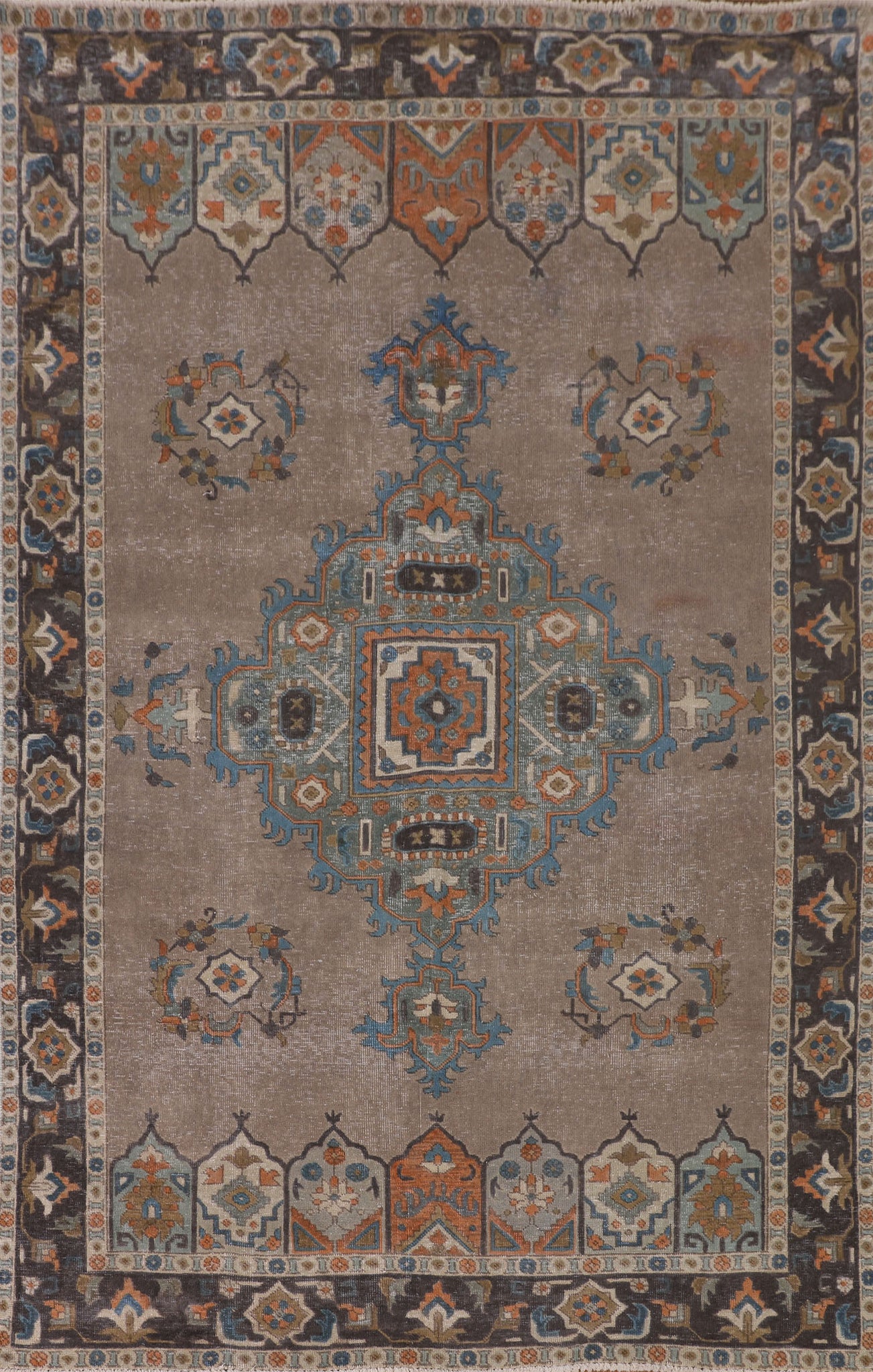 Brown Geometric Tabriz Living Room Rug 6x10