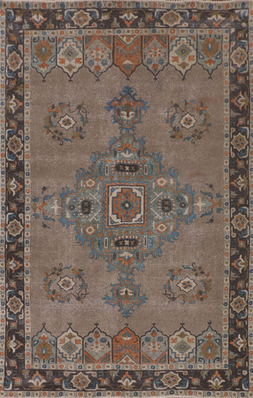 Brown Geometric Tabriz Living Room Rug 6x10