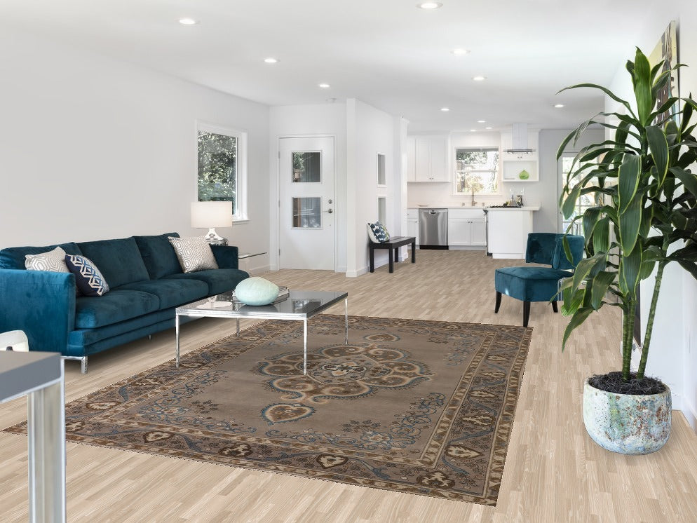 Brown Geometric Tabriz Living Room Rug 6x9