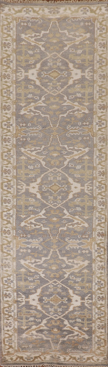 Gray Wool Oushak Indian Runner Rug 3x12