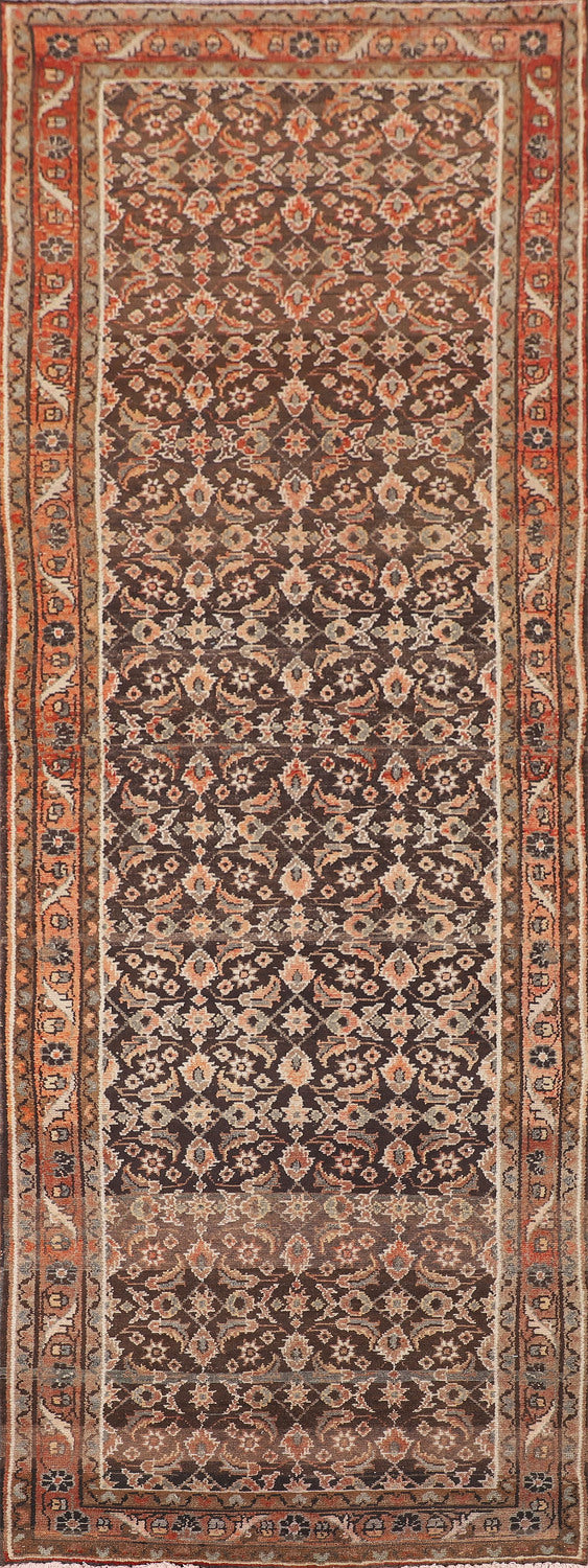 Brown Hamedan Persian Runner Rug 3x10