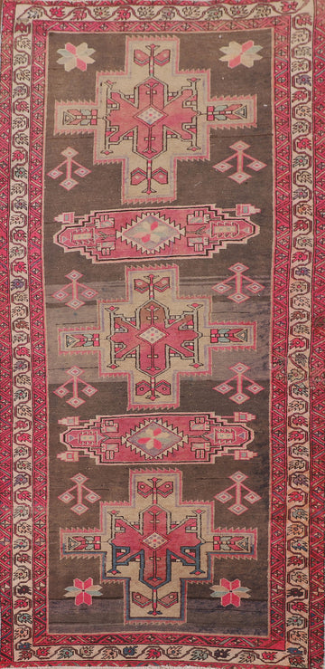 Pink & Brown Meshkin Persian Runner Rug 4x10