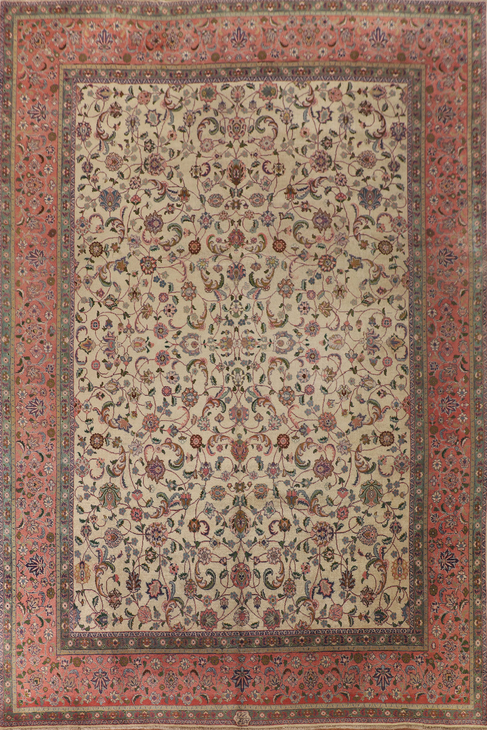 Antique Vegetable Dye Signed Tabriz Persian Rug 9x13