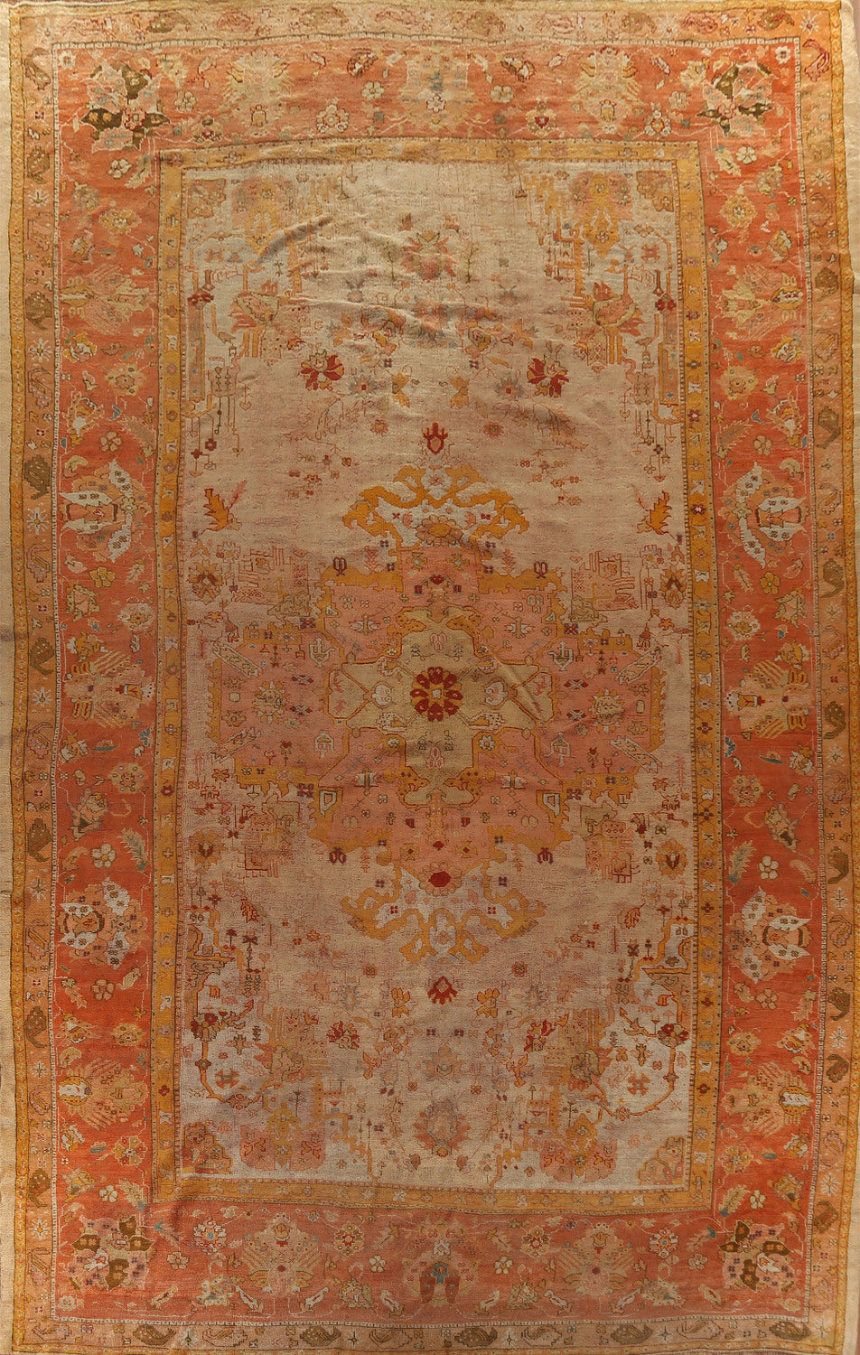 Pre-1900 Vegetable Dye Oushak Large Turkish Rug 12x18