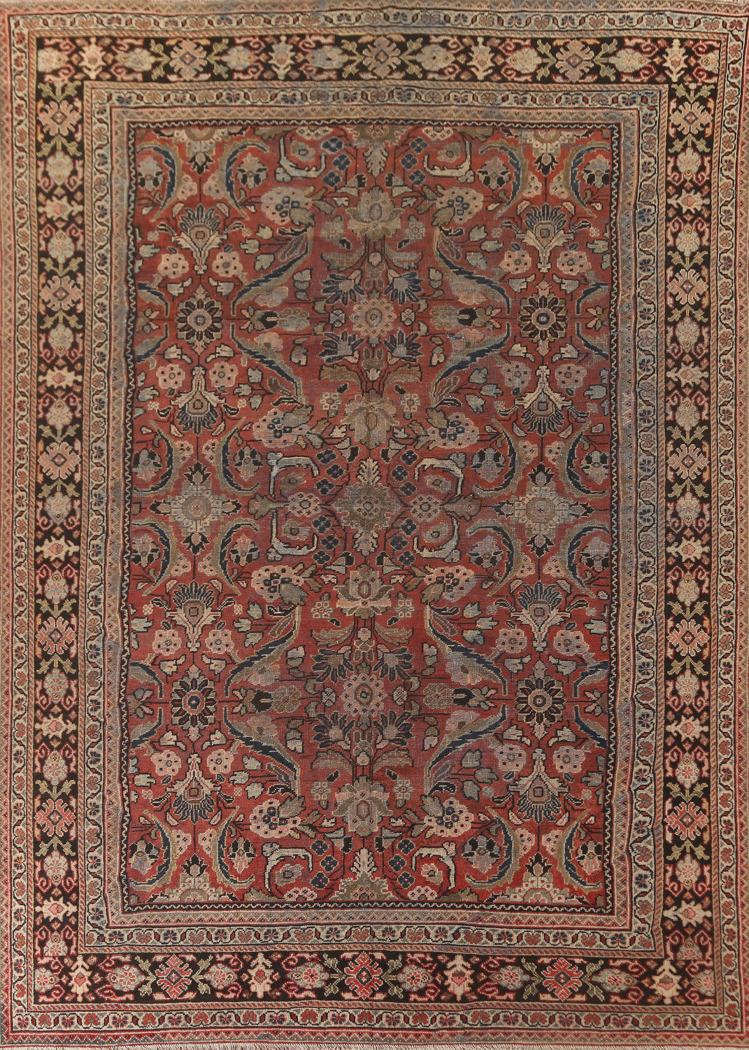 Pre-1900 Antique Floral Mahal Persian Area Rug 9x13