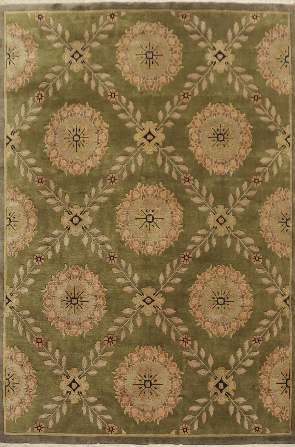 Green Floral Nepalese Oriental Area Rug 9x12