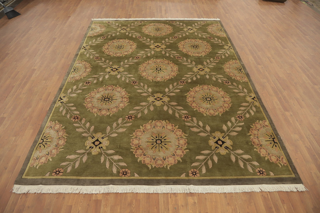 Green Floral Nepalese Oriental Area Rug 9x12