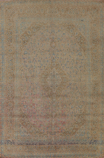 Distressed Floral Kashan Persian Area Rug 9x13