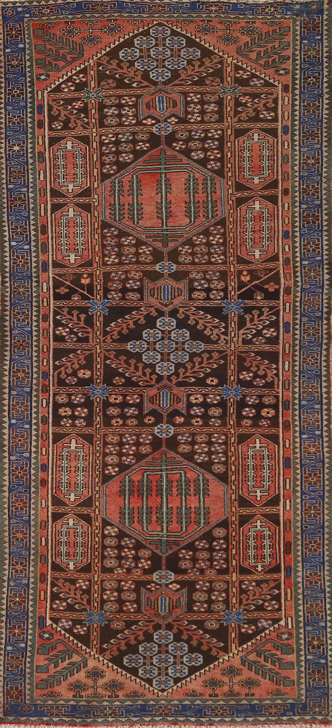 Brown Wool Bakhtiari Persian Runner Rug 4x10