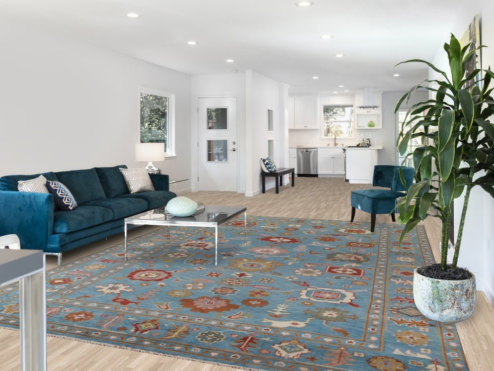 Blue Floral Oushak Indian Area Rug 9x12