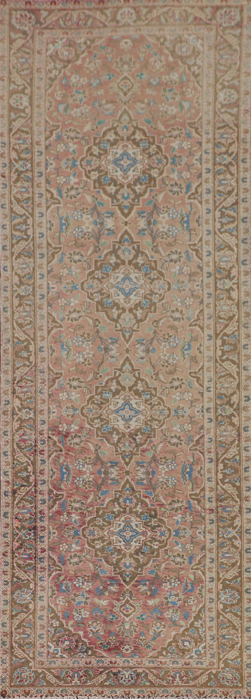 Handmade Wool Kashan Persian Runner Rug 3x11