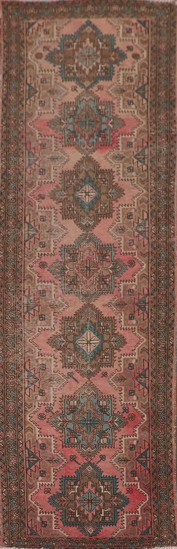 Pink Geometric Tabriz Persian Runner Rug 3x12