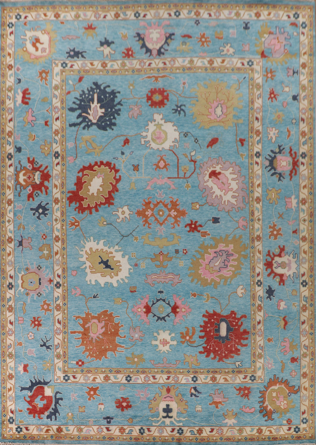 Palace Size Blue Floral Oushak Oriental Rug 12x15