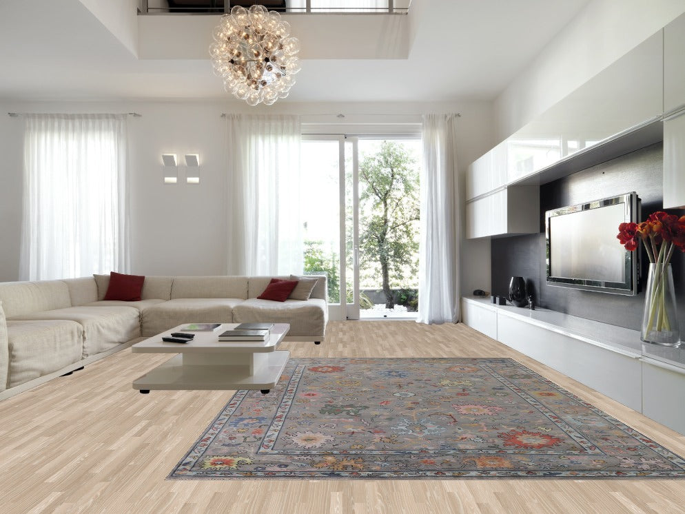 Floral Gray Oushak Oriental Large Rug 10x14