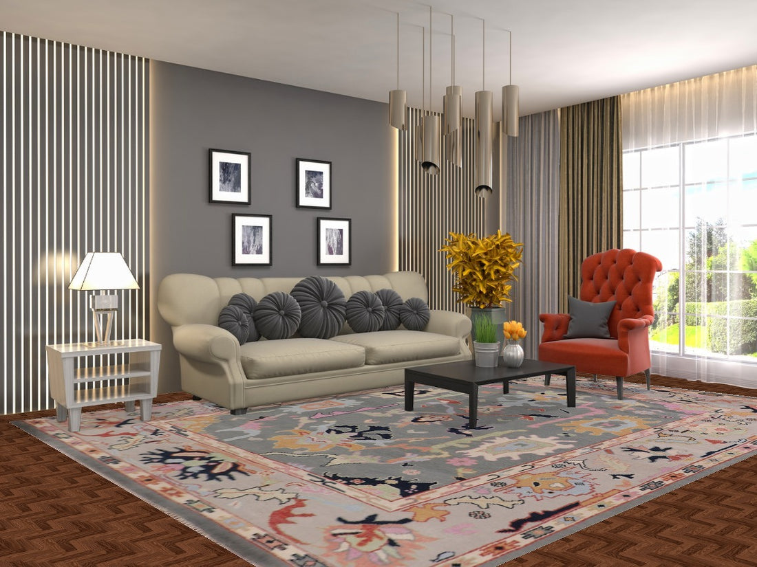 Handmade Gray Oushak Oriental Area Rug 9x12