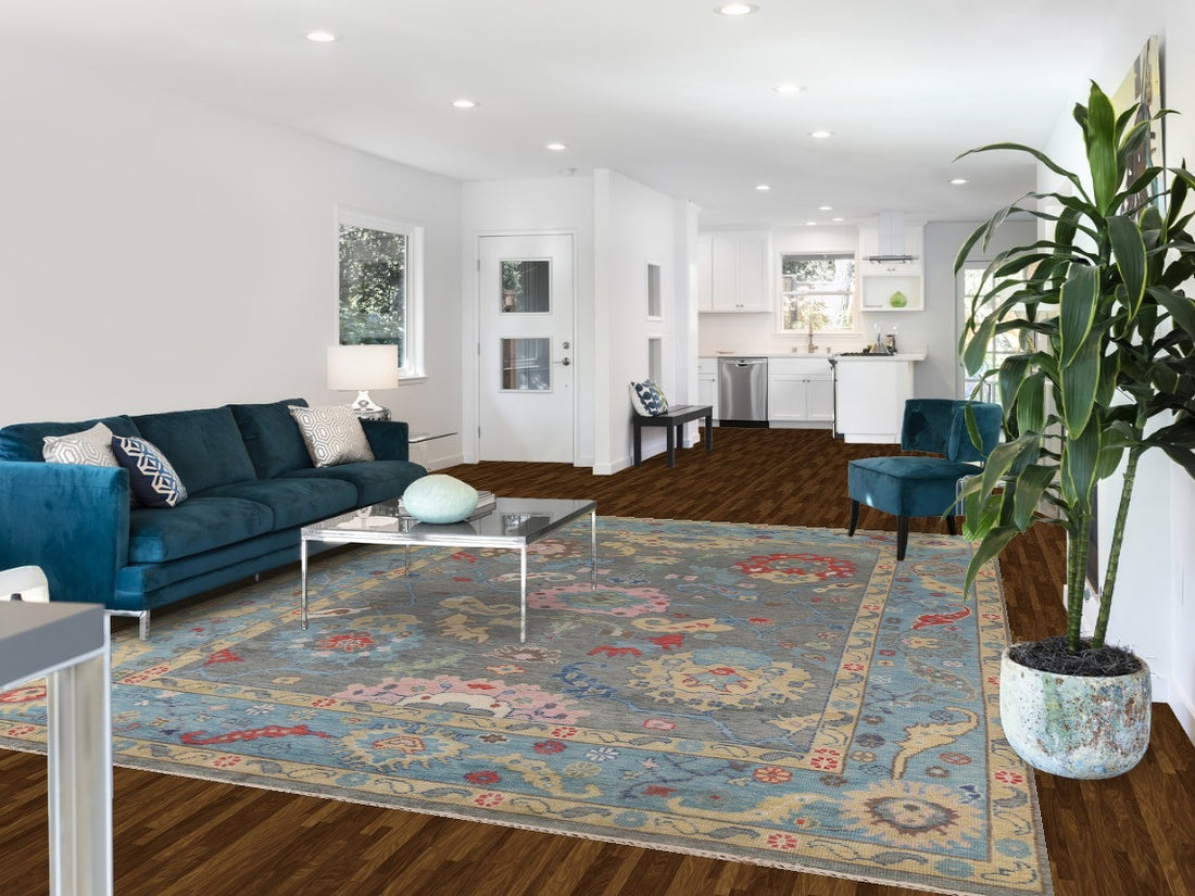 Gray & Blue Oushak Oriental Area Rug 9x12