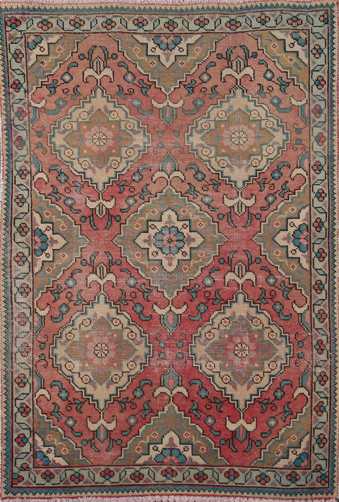 Pink Geometric Wool Tabriz Persian Accent Rug 3x5