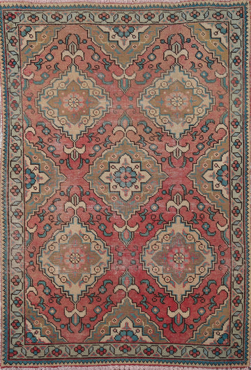 Pink Geometric Wool Tabriz Persian Accent Rug 3x5