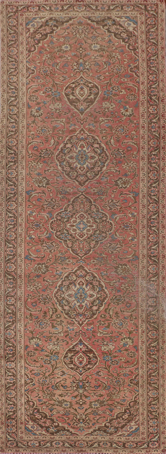 Vintage Pink Floral Kashmar Persian Runner Rug 4x13