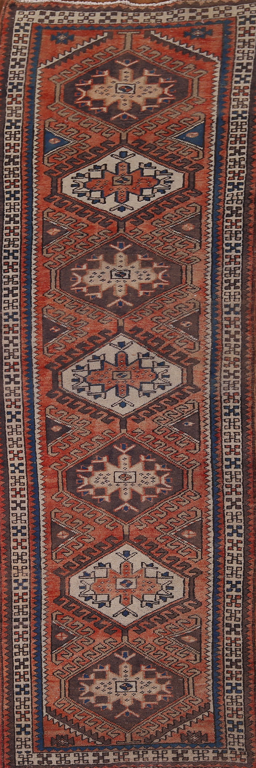 Vintage Geometric Ardebil Persian Runner Rug 3x12