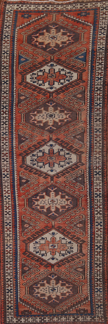 Vintage Geometric Ardebil Persian Runner Rug 3x12