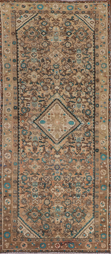 Geometric Wool Hamedan Persian Runner Rug 3x9