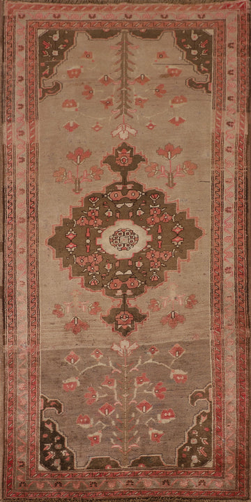 Brown Geometric Hamedan Persian Runner Rug 4x9
