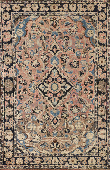 Antique Floral Wool Mahal Persian Accent Rug 4x6