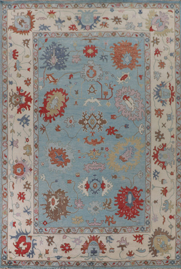 Light Blue Floral Oushak Oriental Large Rug 10x14