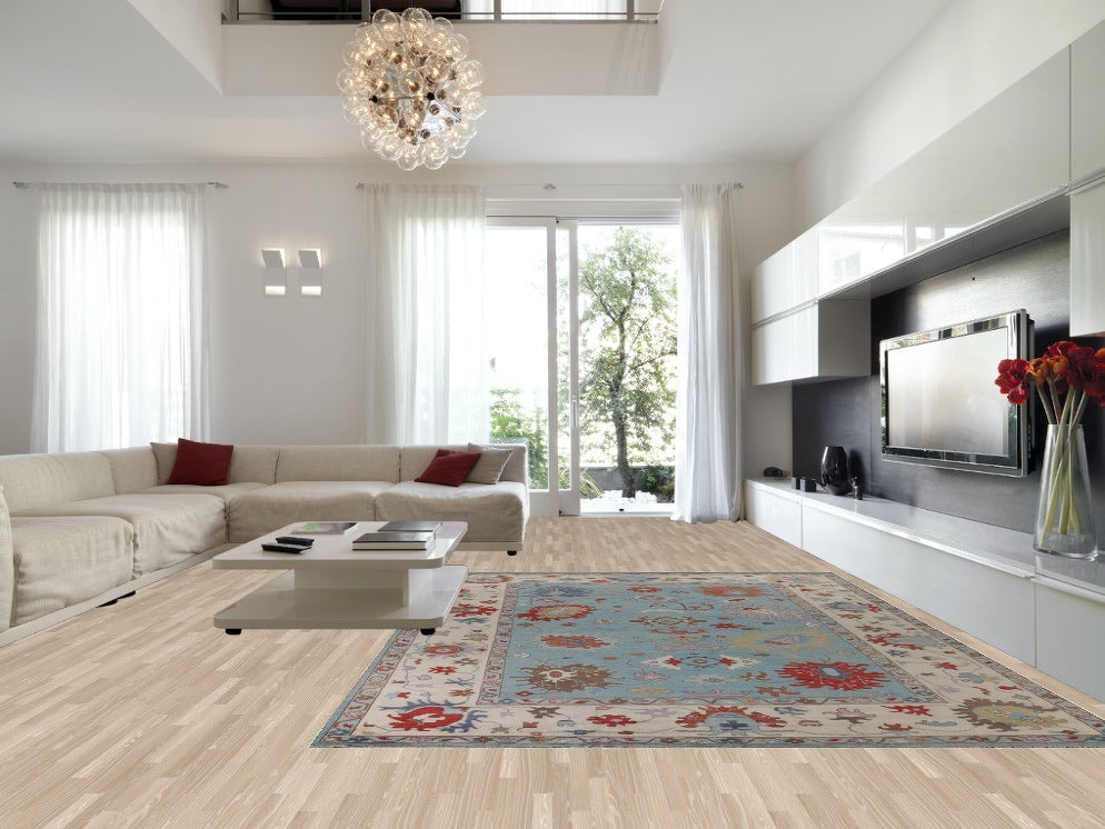 Light Blue Floral Oushak Oriental Large Rug 10x14