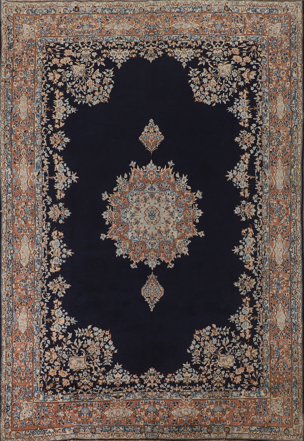 Navy Blue Floral Kerman Persian Area Rug 7x10