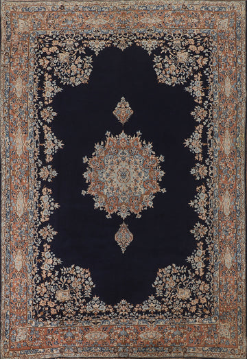 Navy Blue Floral Kerman Persian Area Rug 7x10