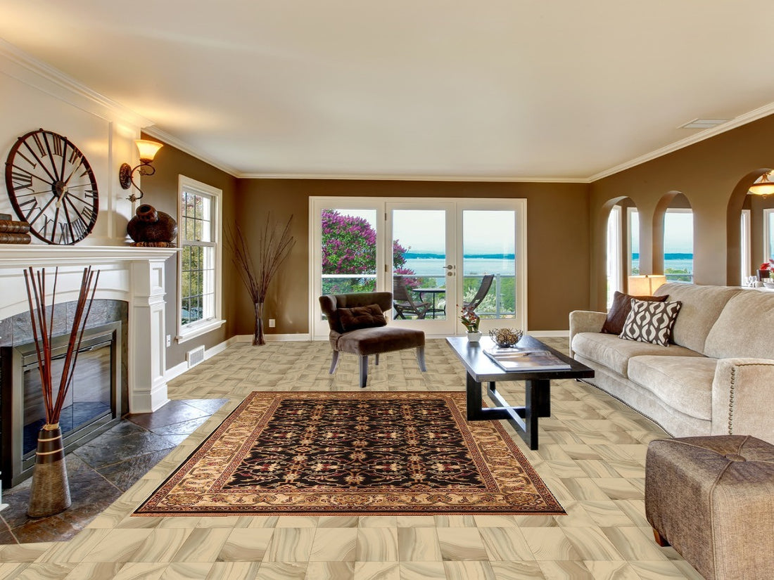 All-Over Black Agra Oriental Area Rug 6x9