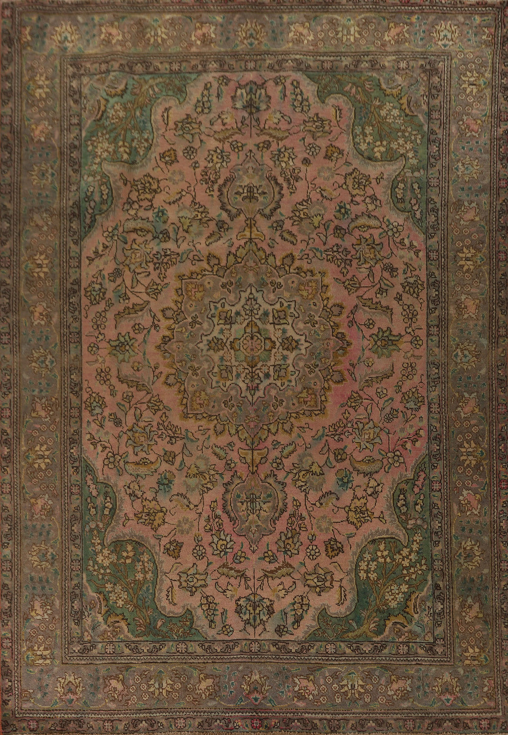 Vintage Pink Tabriz Persian Area Rug 7x10