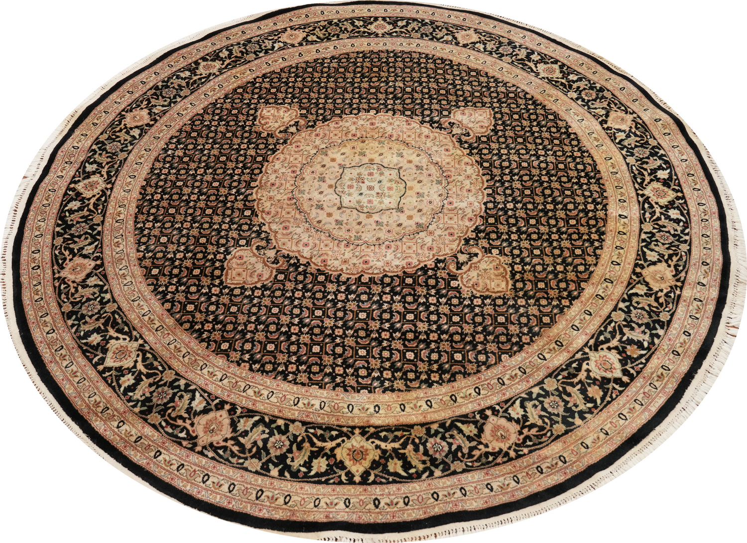 Black Round Tabriz Oriental Area Rug 8x8