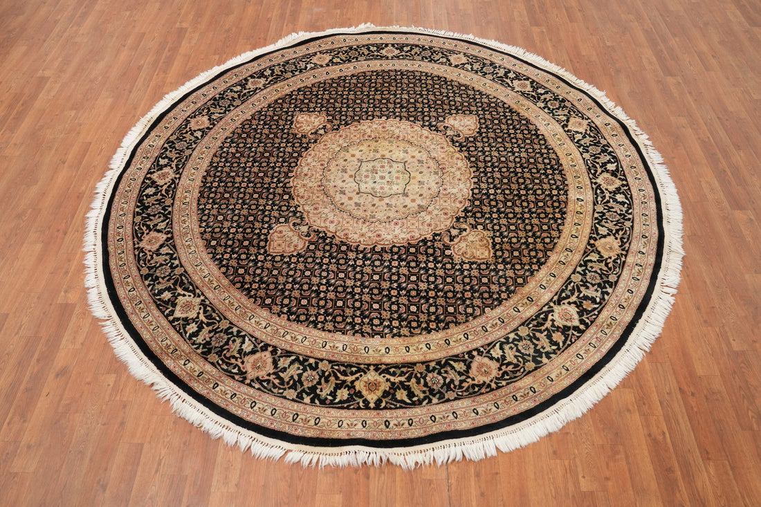 Black Round Tabriz Oriental Area Rug 8x8