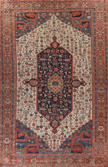 Pre-1900 Masterpiece Vegetable Dye Heriz Serapi Persian Rug 13x19