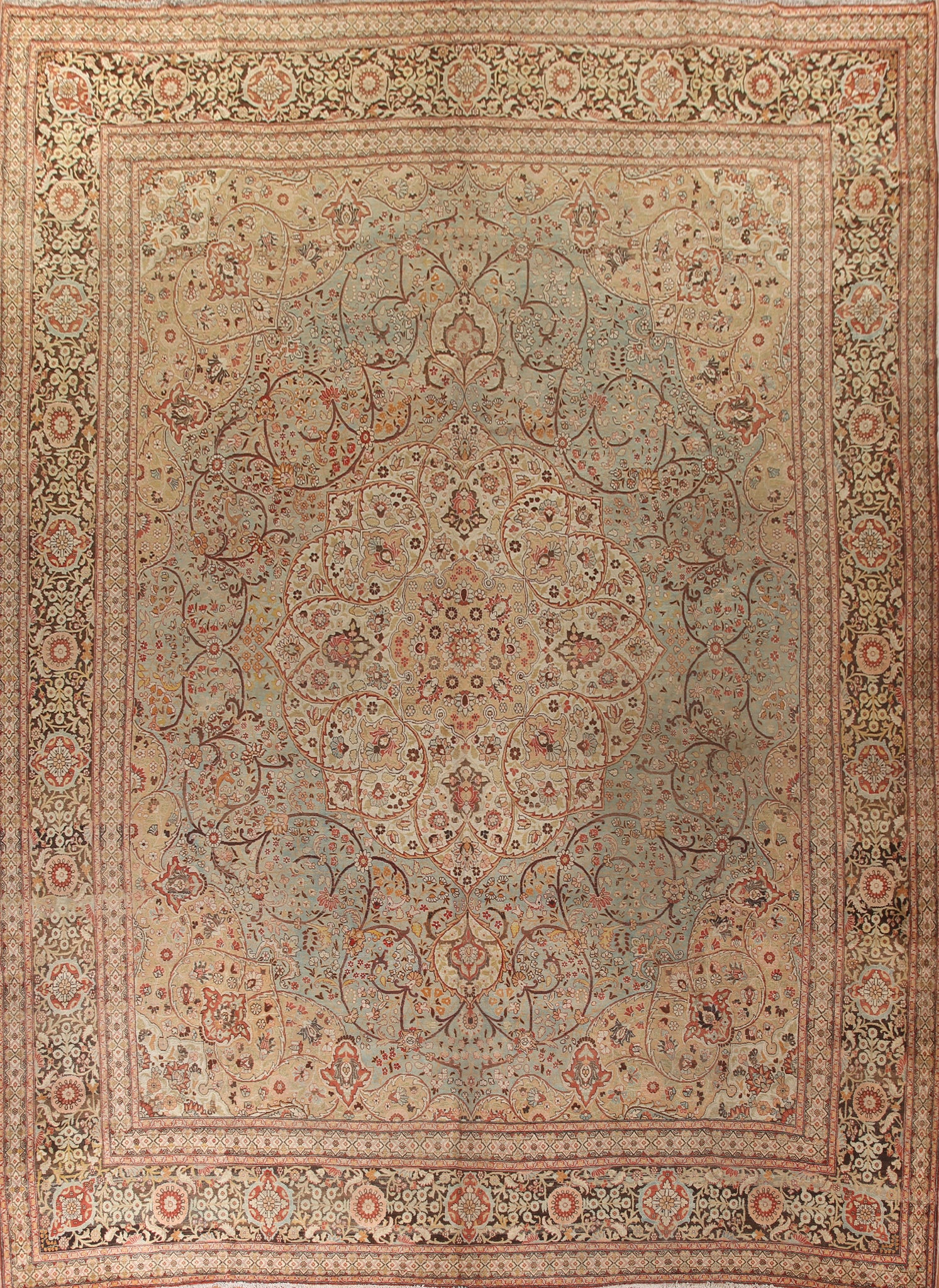 Pre-1900 Vegetable Dye Tabriz Haj Jalili Persian Rug 14x17