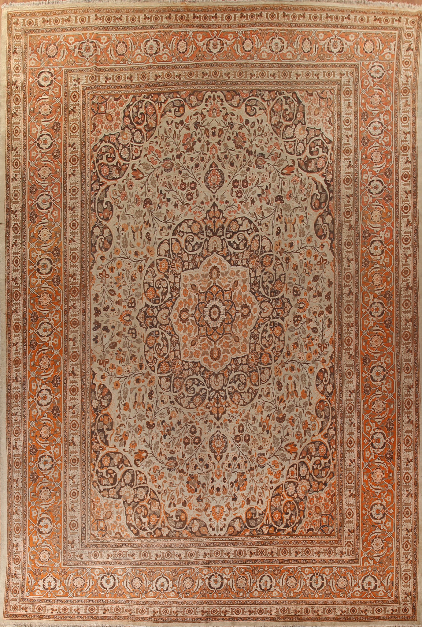 Pre-1900 Vegetable Dye Tabriz Haj Jalili Persian Rug 13x19