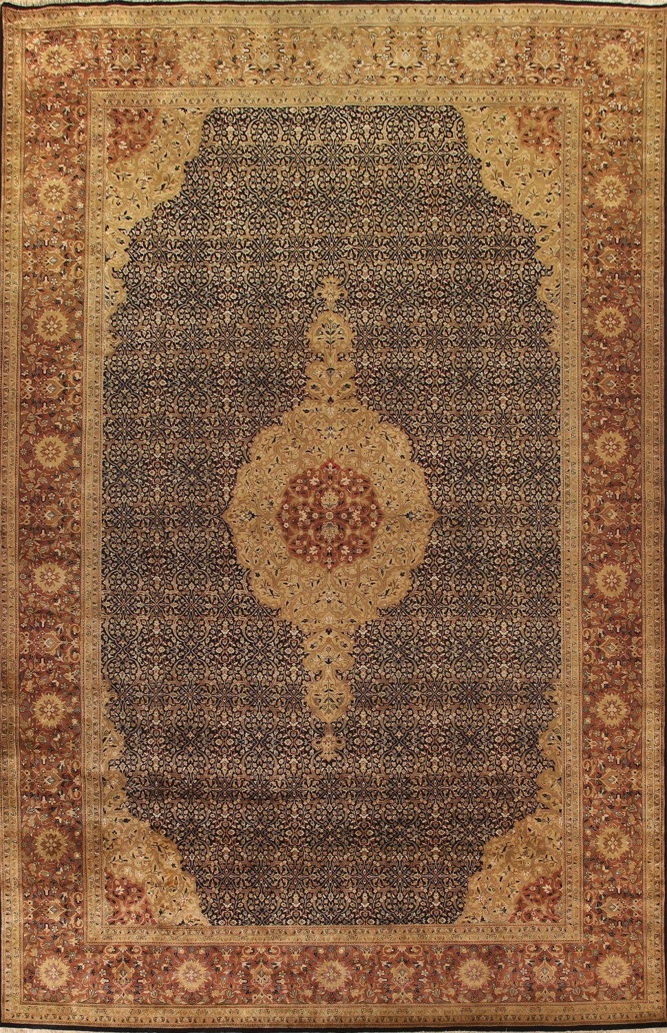 Vegetable Dye Black & Gold Kashan Large Rug 12x18