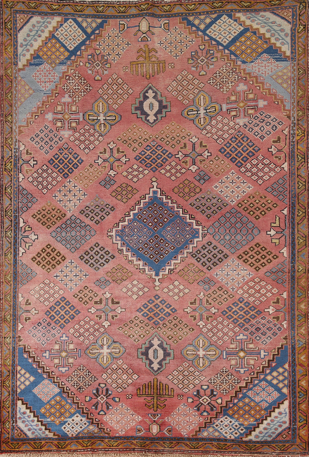 Pink Geometric Joshaghan Persian Rug 5x7