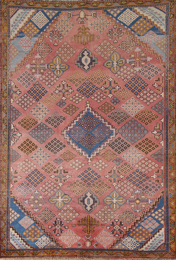 Pink Geometric Joshaghan Persian Rug 5x7