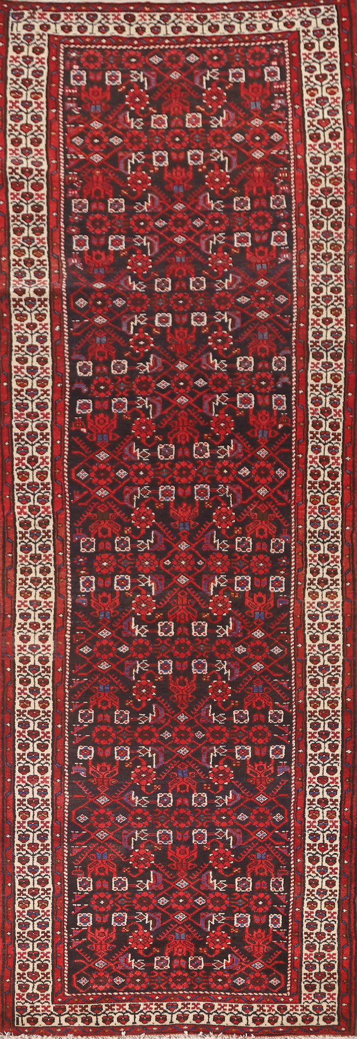 Navy Blue & Red Malayer Persian Runner Rug 3x13