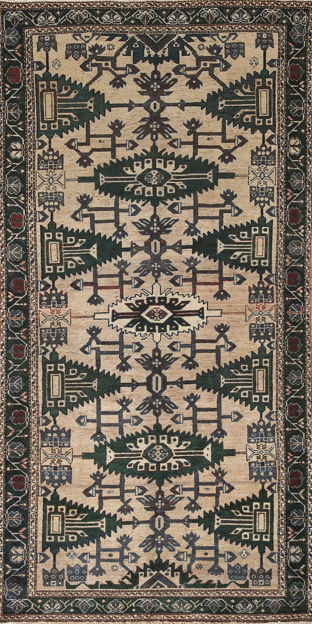 Geometric Wool Malayer Persian Runner Rug 4x9