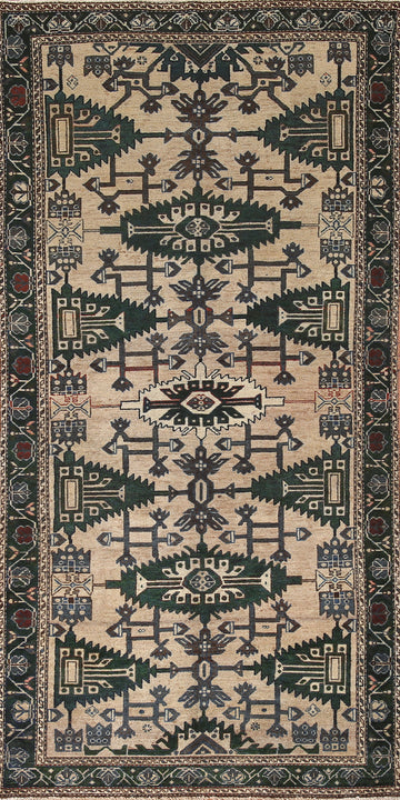 Geometric Wool Malayer Persian Runner Rug 4x9