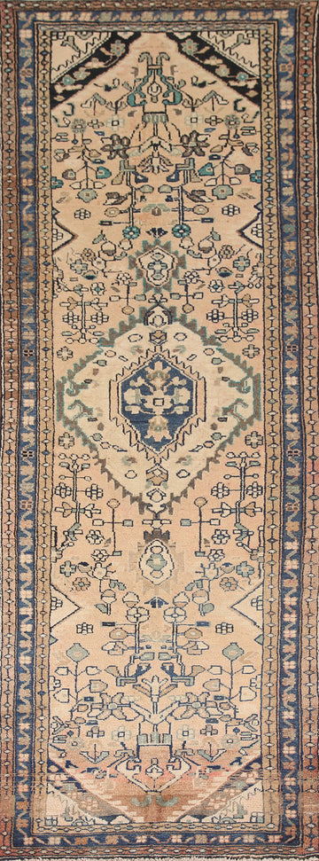 Geometric Wool Hamedan Persian Runner Rug 3x10